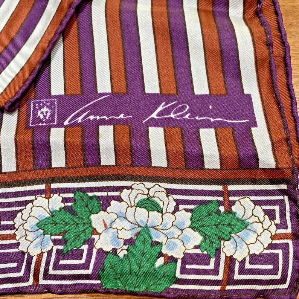 Anne Klein Silk Scarf Rectangle Hand Rolled Vintage Gem Tones Geometric Floral